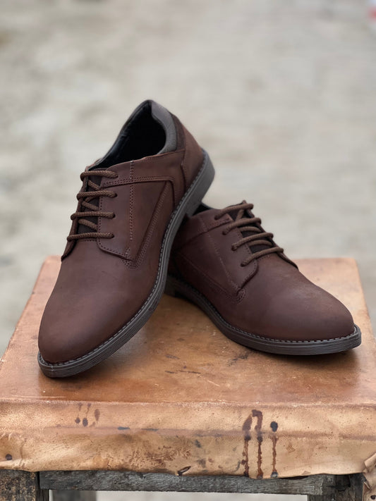 7069-Oily Brown Casual Suede Shoes with extra comfort on back - DeVogue