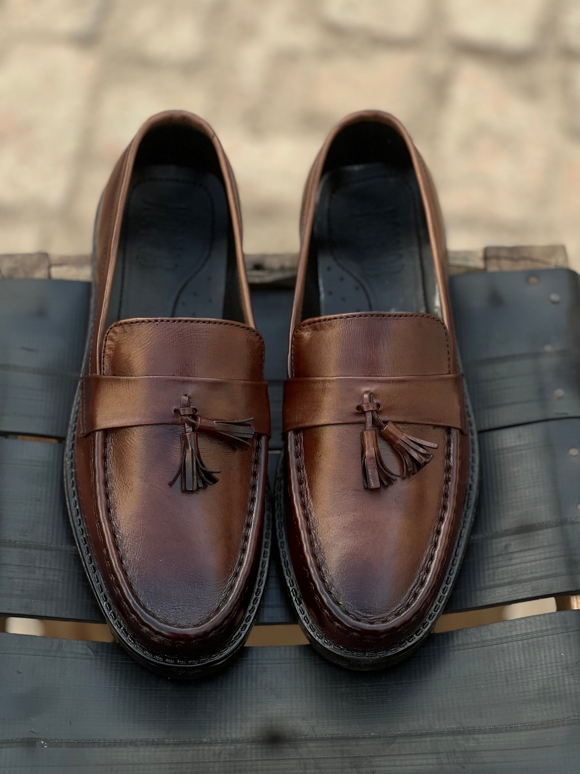 ST-10-Brown loafers with Patina finish - DeVogue