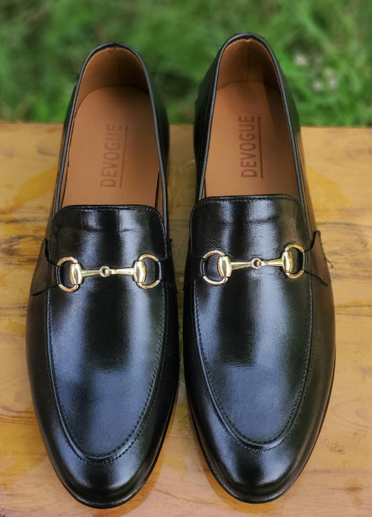 SKU:4001-Black Cow Leather Formal Loafer Style - DeVogue