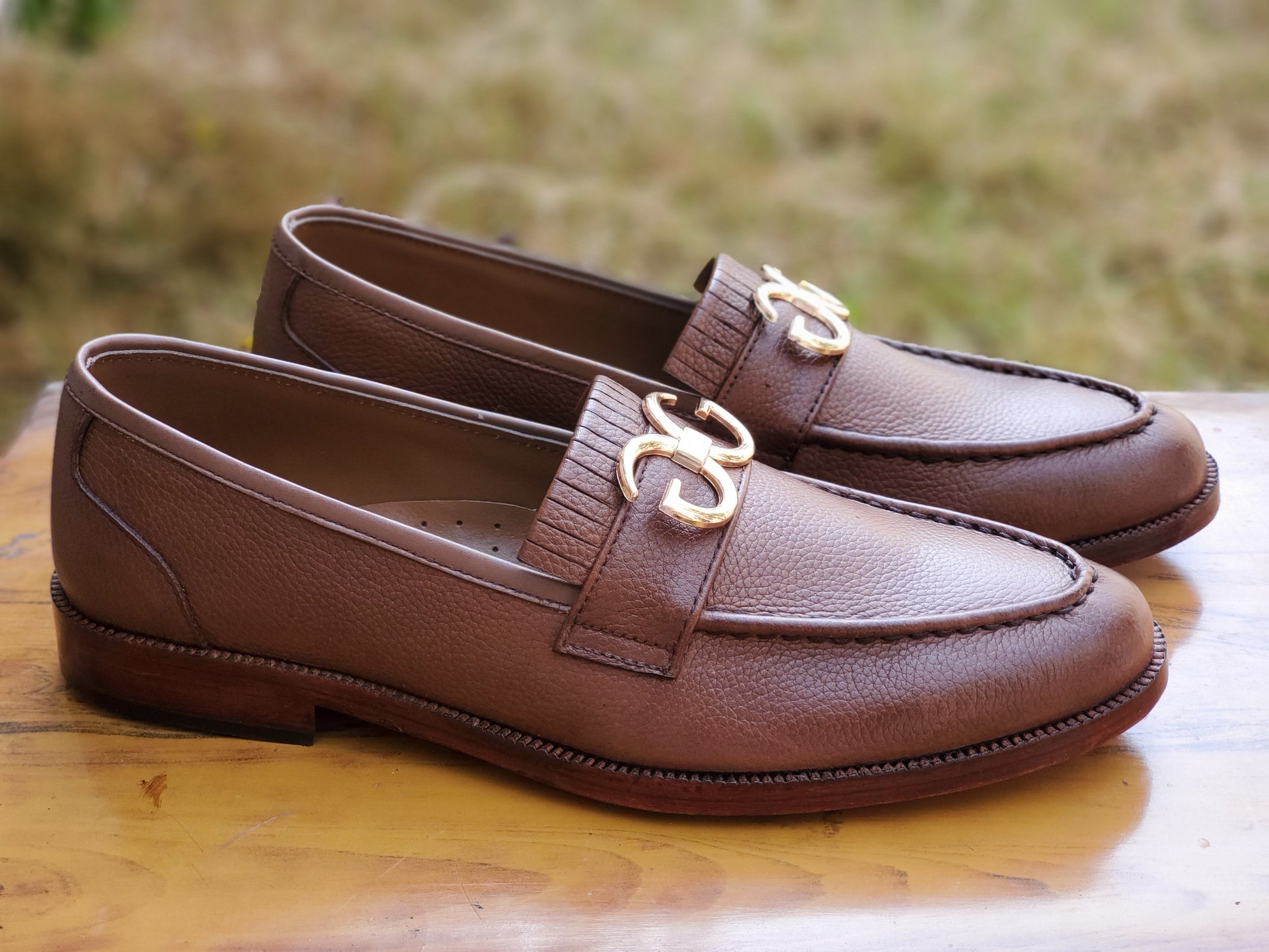 4032-Brown Soft Grain Premium Formal leather loafers - DeVogue