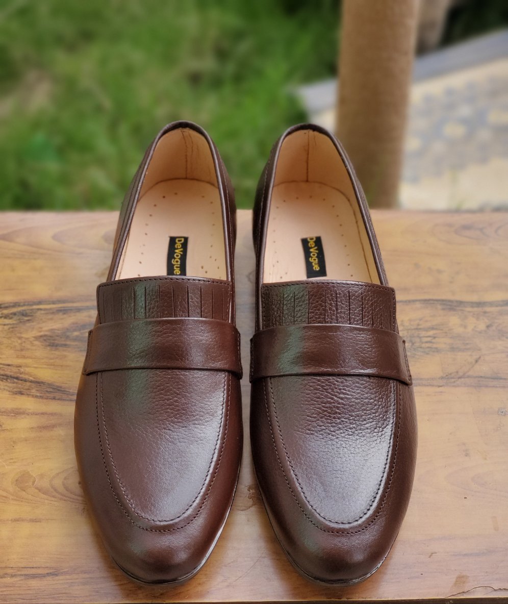 4033-Brown Soft Grain Premium Formal leather loafers - DeVogue