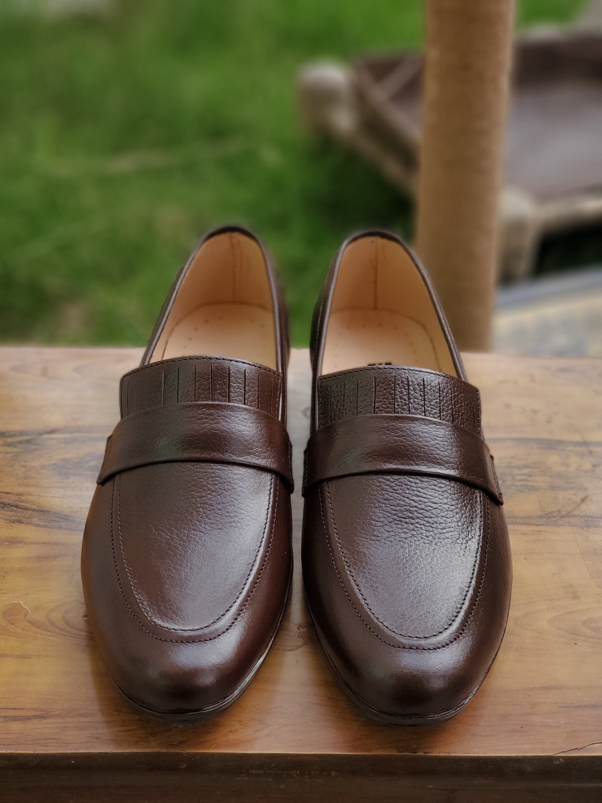 4033-Brown Soft Grain Premium Formal leather loafers - DeVogue