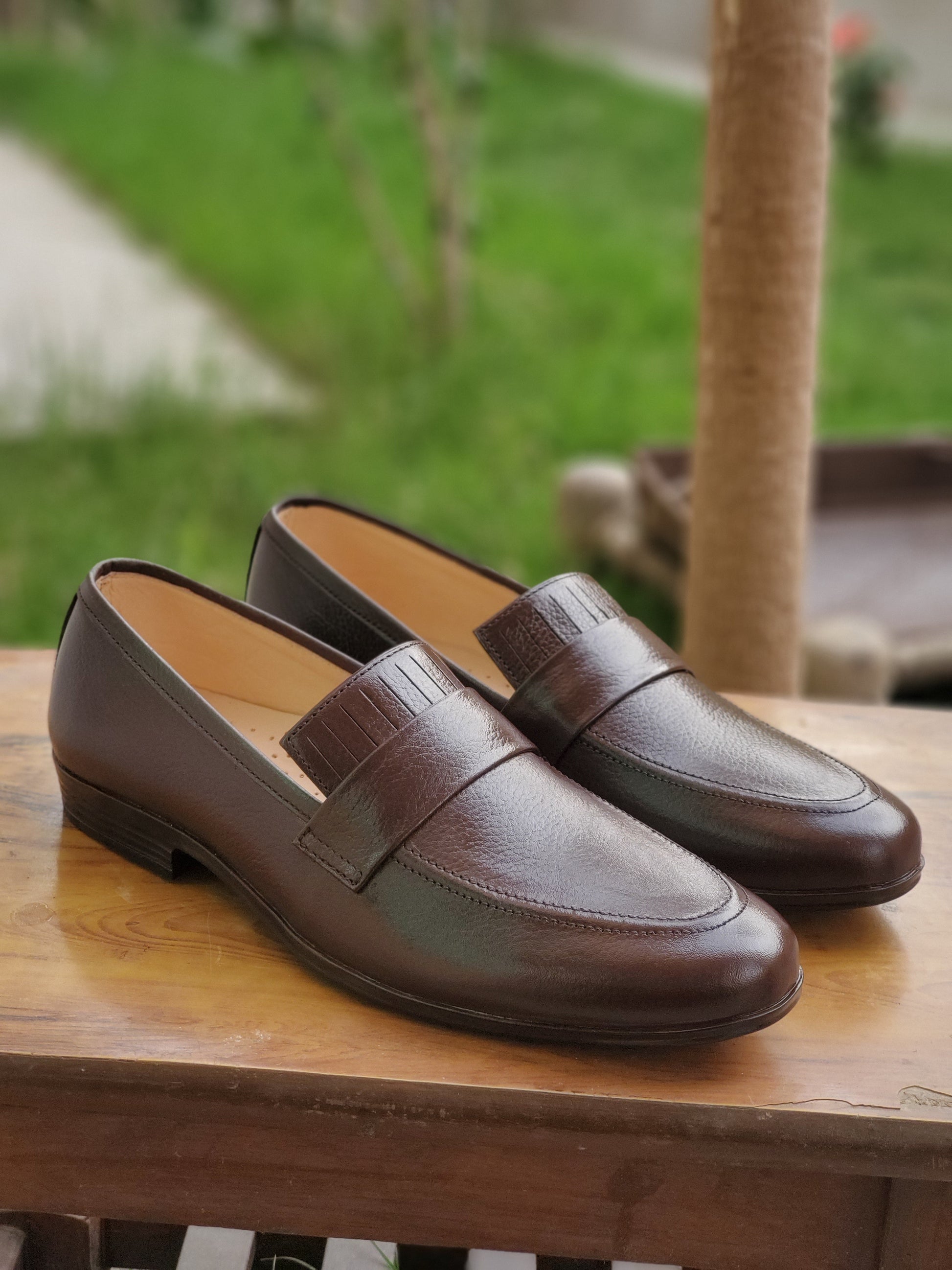 4033-Brown Soft Grain Premium Formal leather loafers - DeVogue