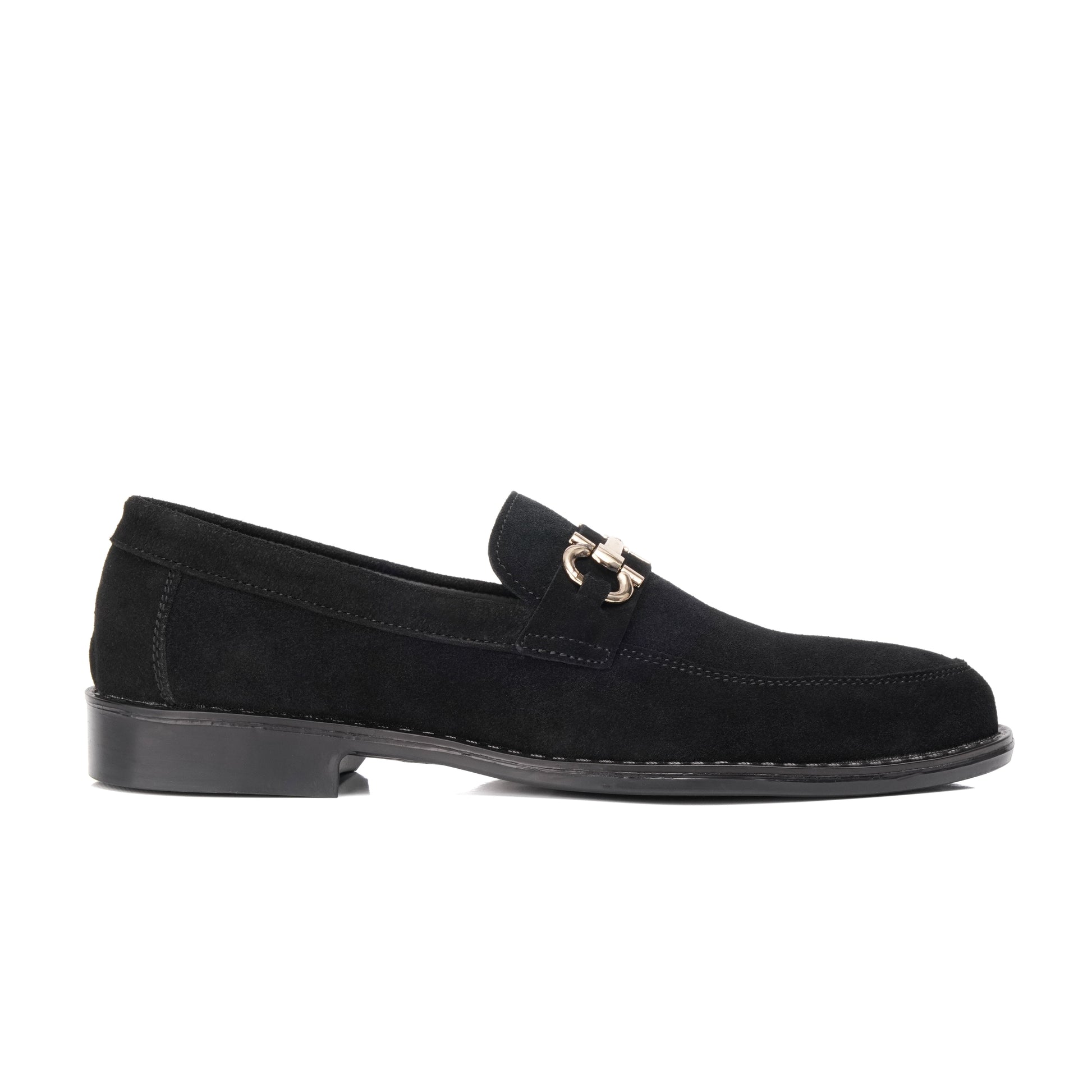 ST-05-Black Suede Cow Leather Horse bit Formal Loafer Style In Rubber sole - DeVogue