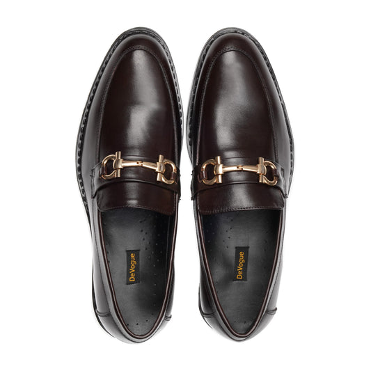 ST-05-Brown Cow Leather Horse bit Formal Loafer Style In Rubber sole - DeVogue