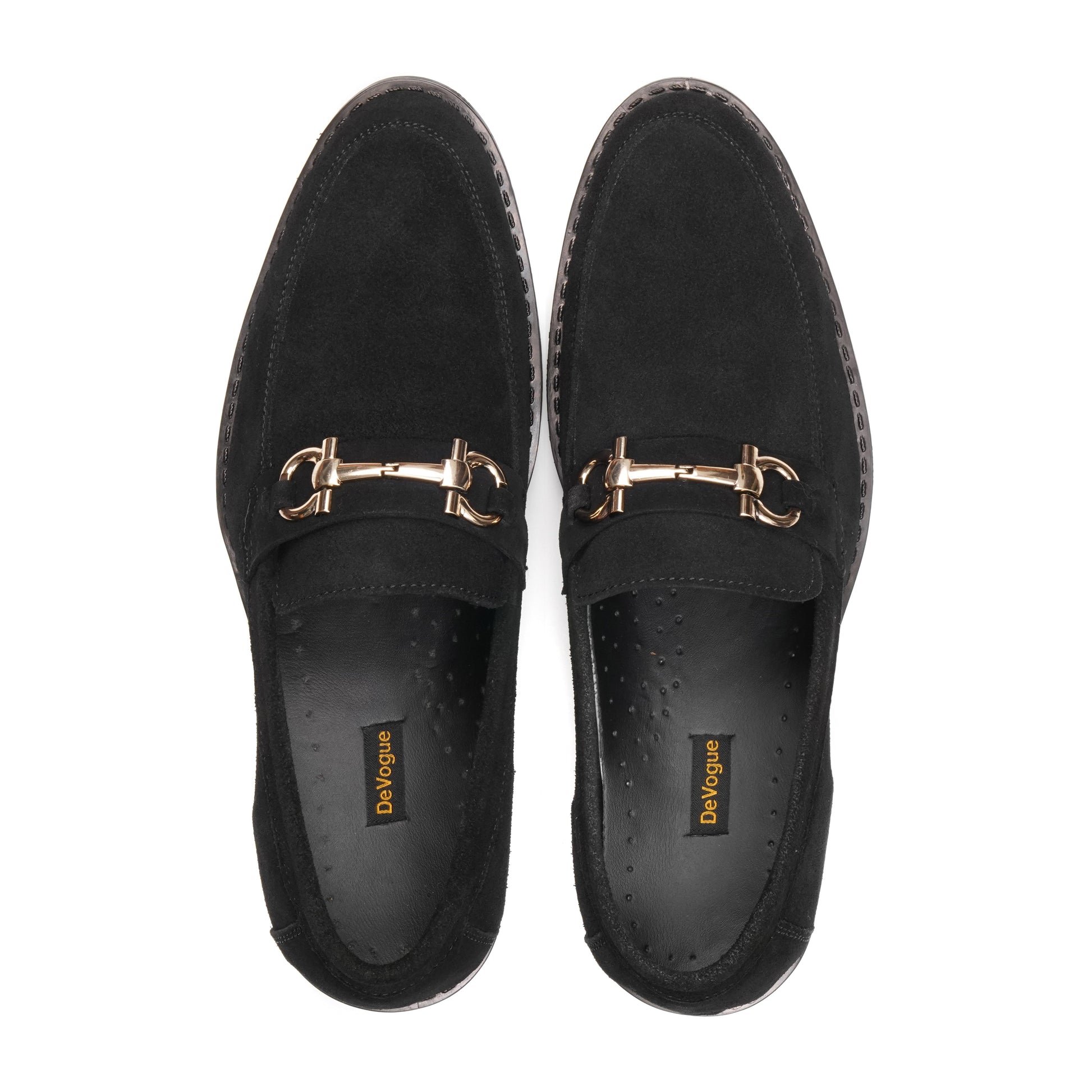 ST-05-Black Suede Cow Leather Horse bit Formal Loafer Style In Rubber sole - DeVogue