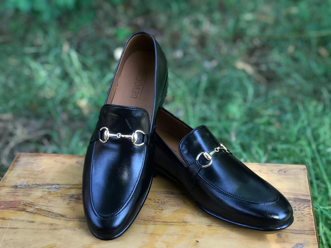 SKU:4001-Black Cow Leather Formal Loafer Style - Devogue store