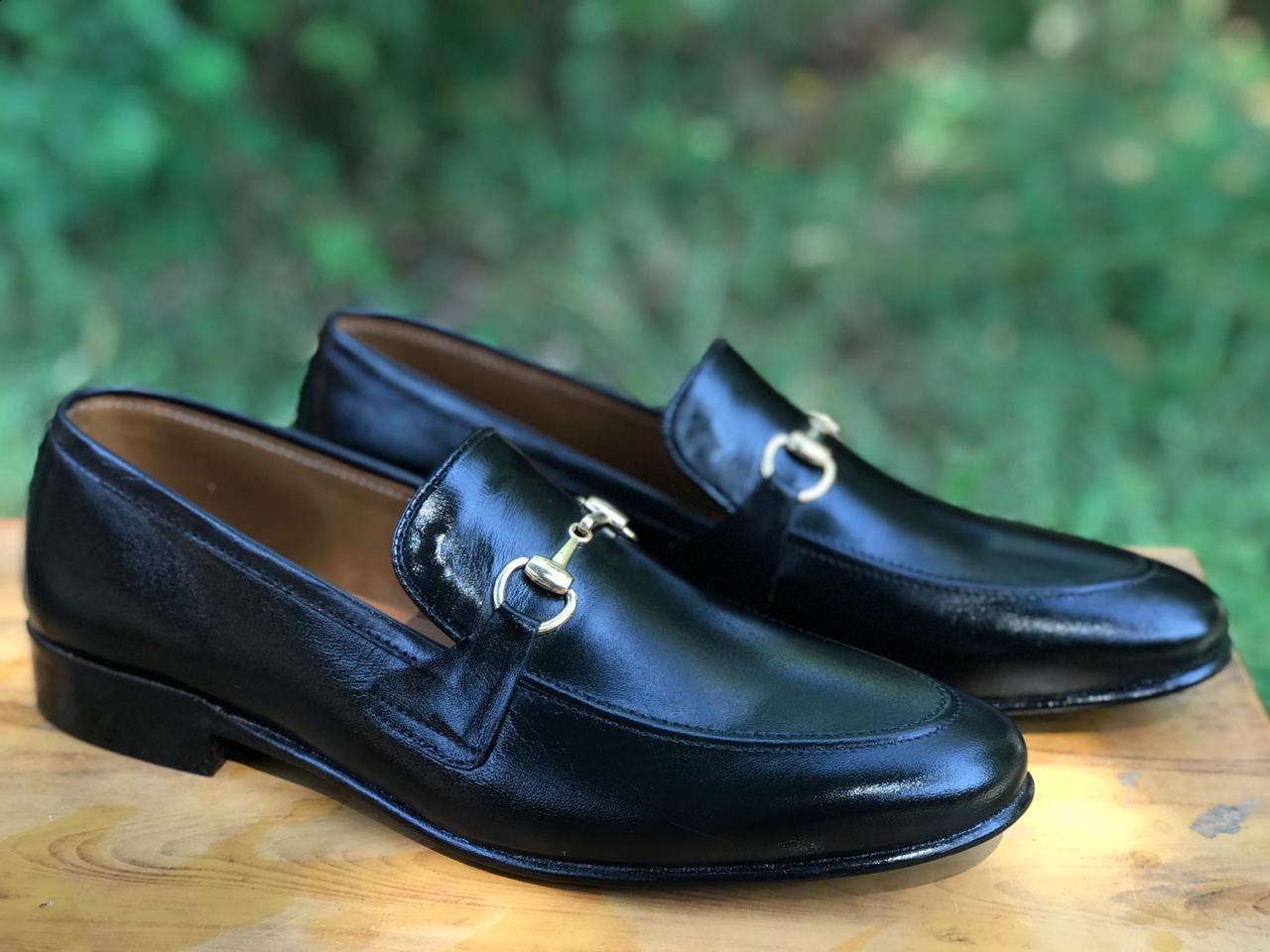 SKU:4001-Black Cow Leather Formal Loafer Style - Devogue store