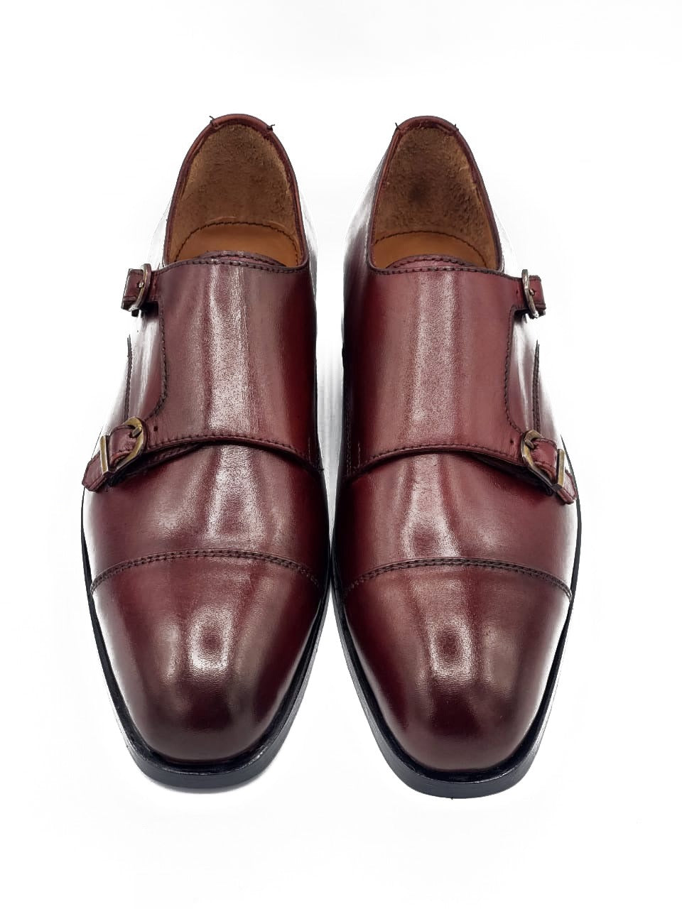 2011-Burgundy Cow Leather Formal Double Monk Style - DeVogue