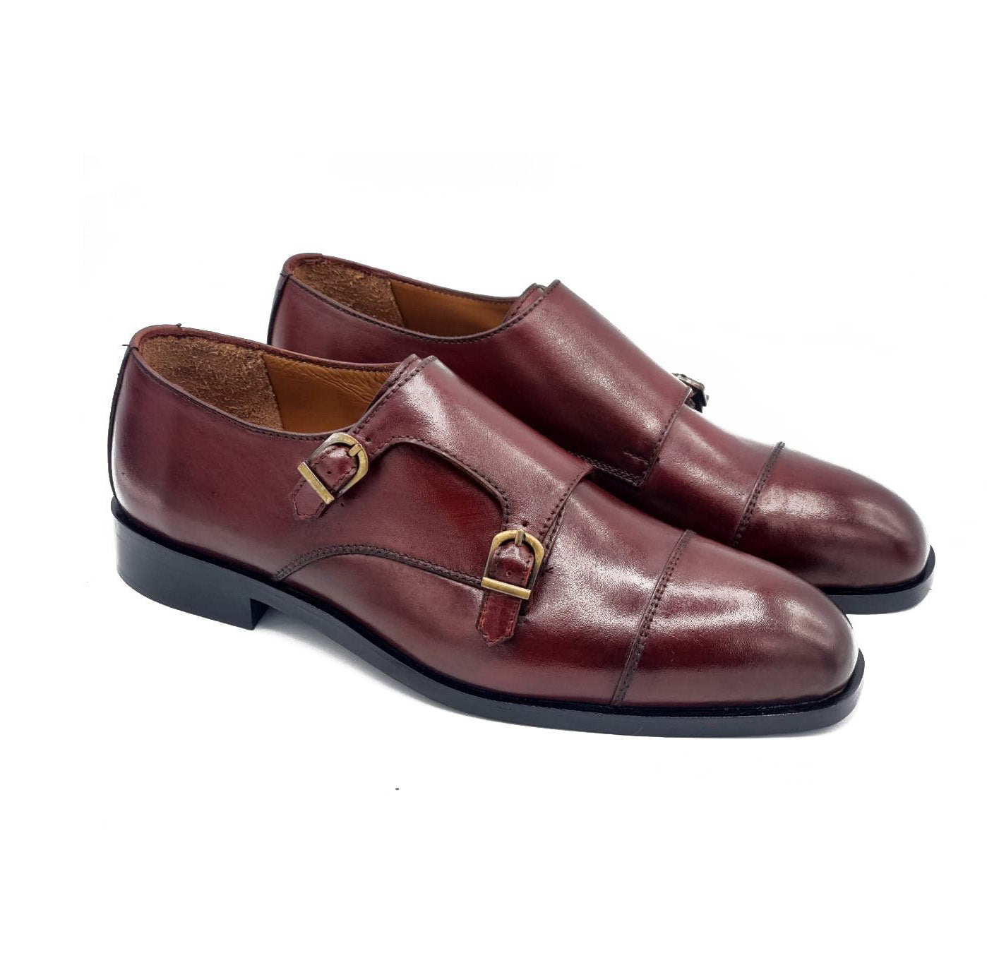 2011-Burgundy Cow Leather Formal Double Monk Style - DeVogue