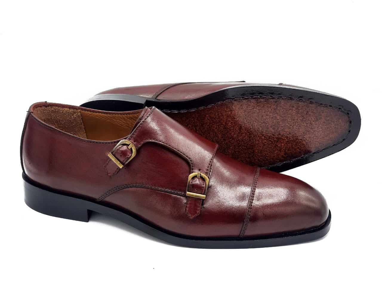 2011-Burgundy Cow Leather Formal Double Monk Style - DeVogue