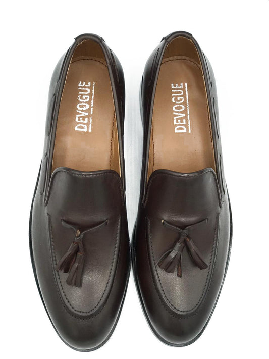 802-Brown Royal Tassel Brown Soft leather Loafers - DeVogue