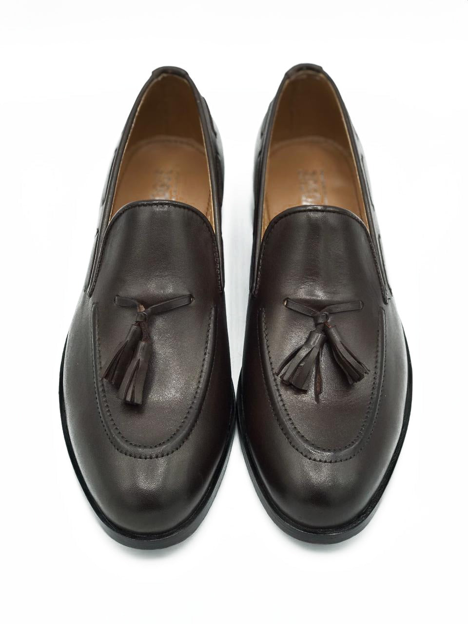 802-Brown Royal Tassel Brown Soft leather Loafers - DeVogue