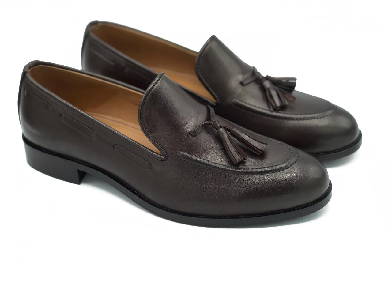 802-Brown Royal Tassel Brown Soft leather Loafers - DeVogue