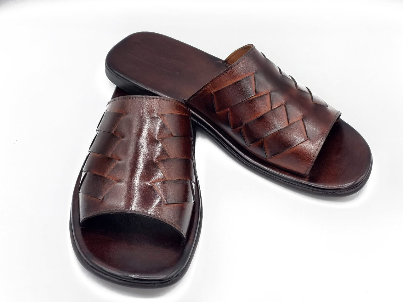 R-405-Brown Two tone Premium Chappal Pure Full grain Cow Leather Shoes Trending shoes - DeVogue