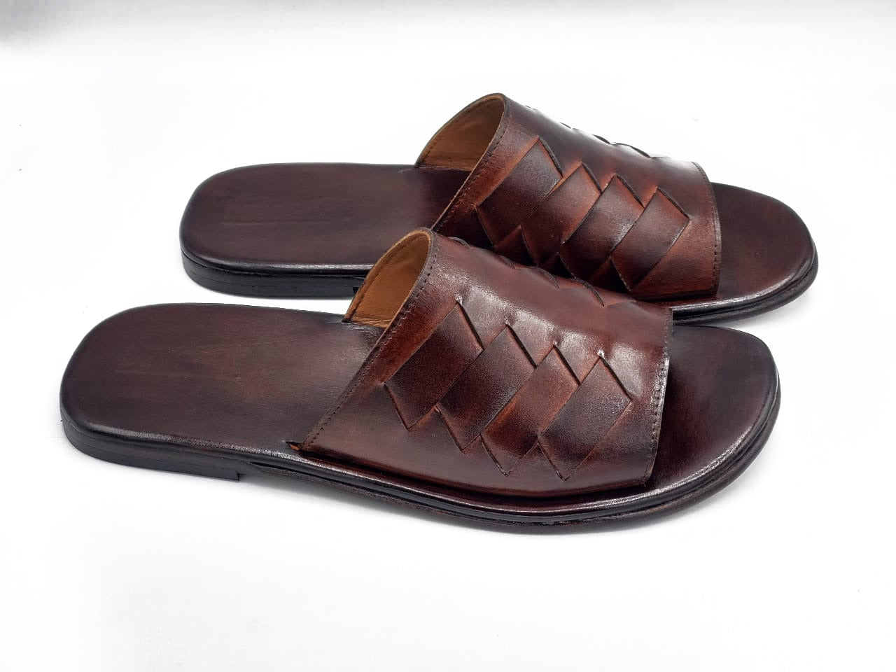 R-405-Brown Two tone Premium Chappal Pure Full grain Cow Leather Shoes Trending shoes - DeVogue