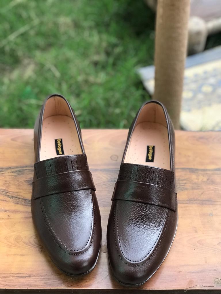 4033-Brown Soft Grain Premium Formal leather loafers - DeVogue