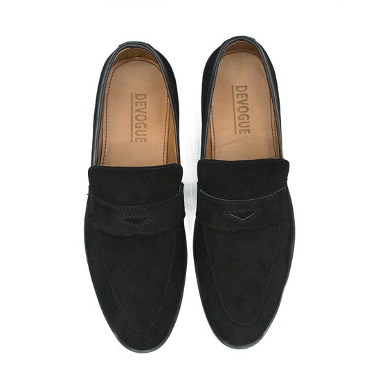 5002-Black Suede Cow Leather Formal Loafer Style - DeVogue