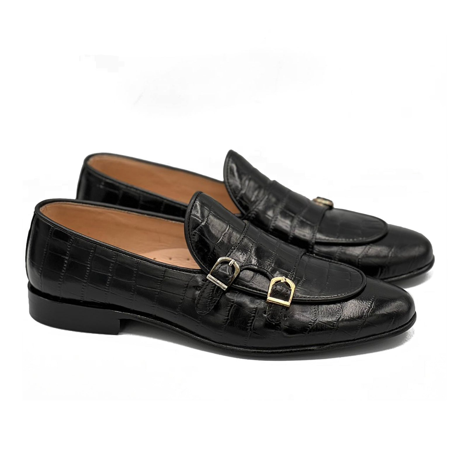 2010-Crocblk Cow Leather Casual Double Monk Style - DeVogue