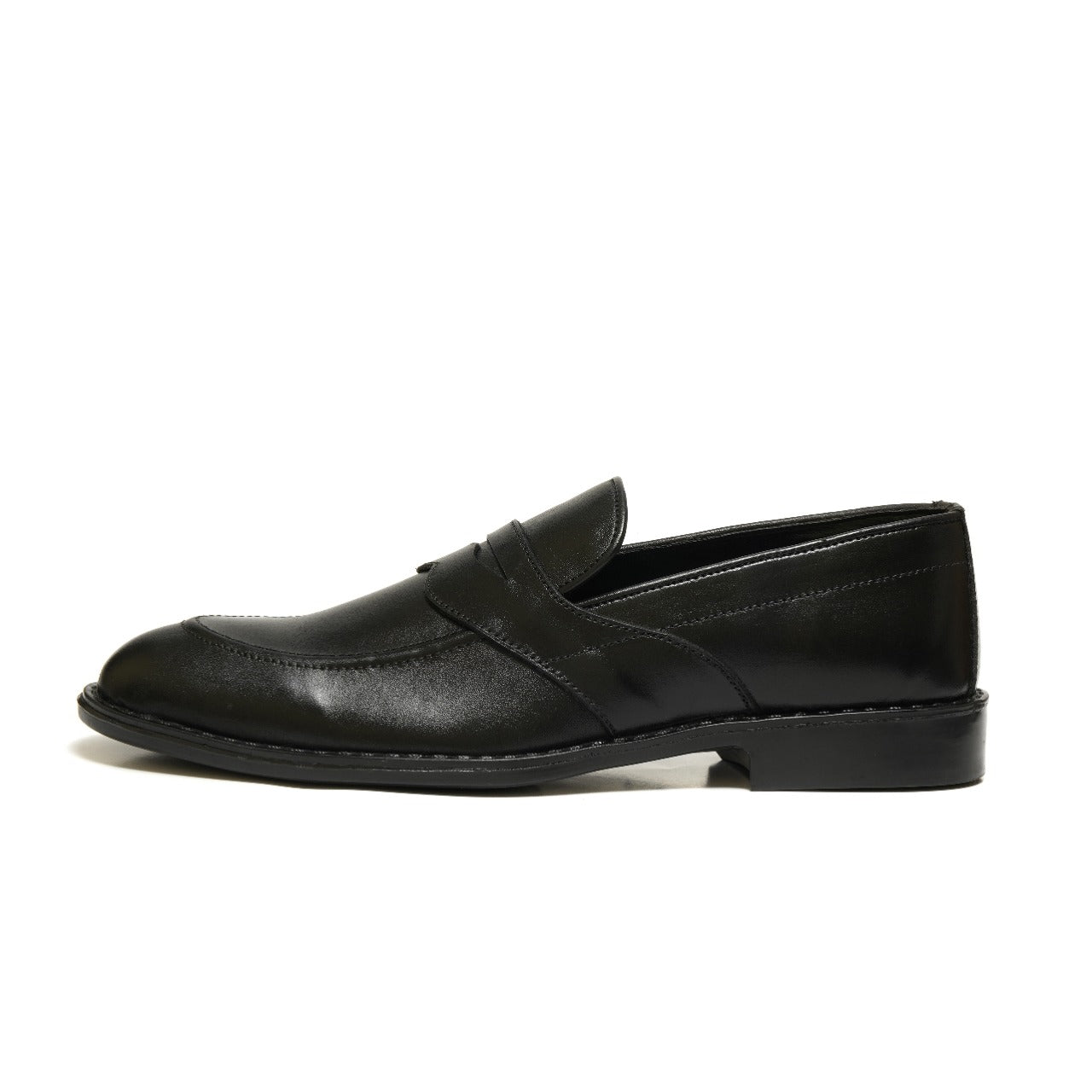 5004-Black Cow Leather Formal Loafer Style In Rubber sole - DeVogue