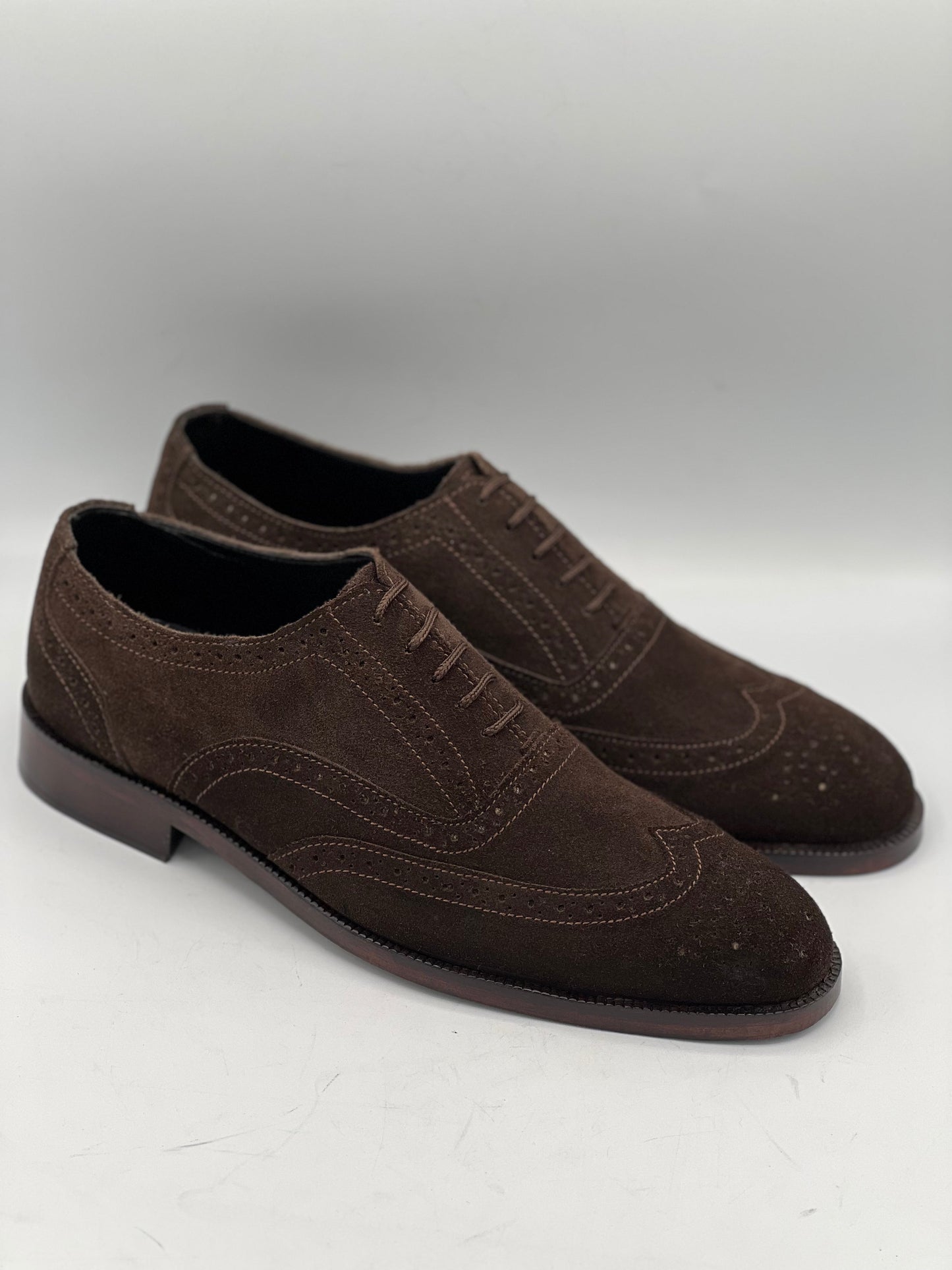 Royal Italian Suede Brown Brogue Formal Laced Shoe - DeVogue