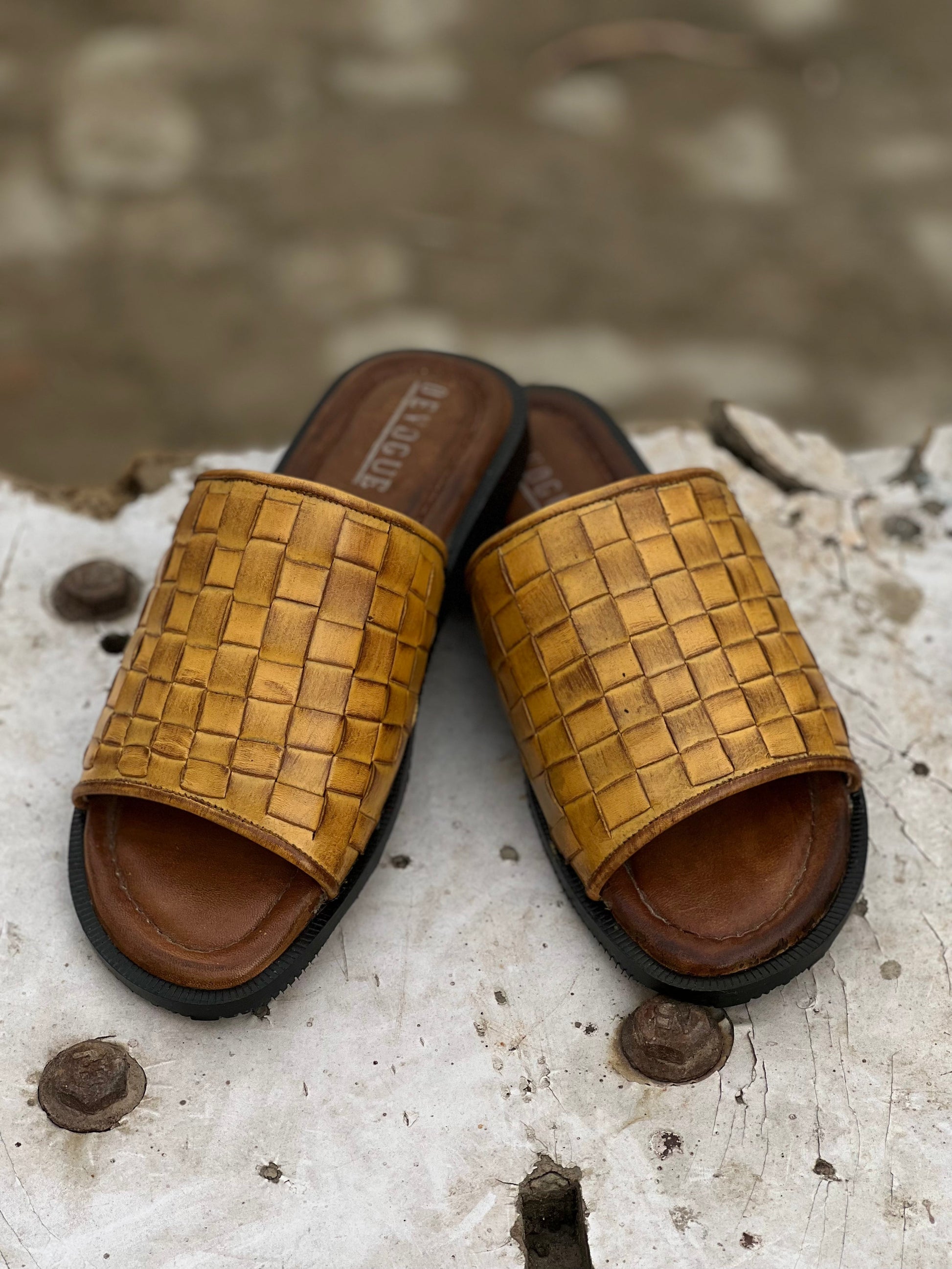 401-Mustard Brown Chappal style Pure Cow Leather Shoes Trending shoes - DeVogue