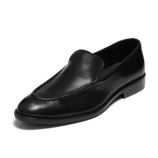 6006-Black Soft Premium Formal leather loafers - DeVogue