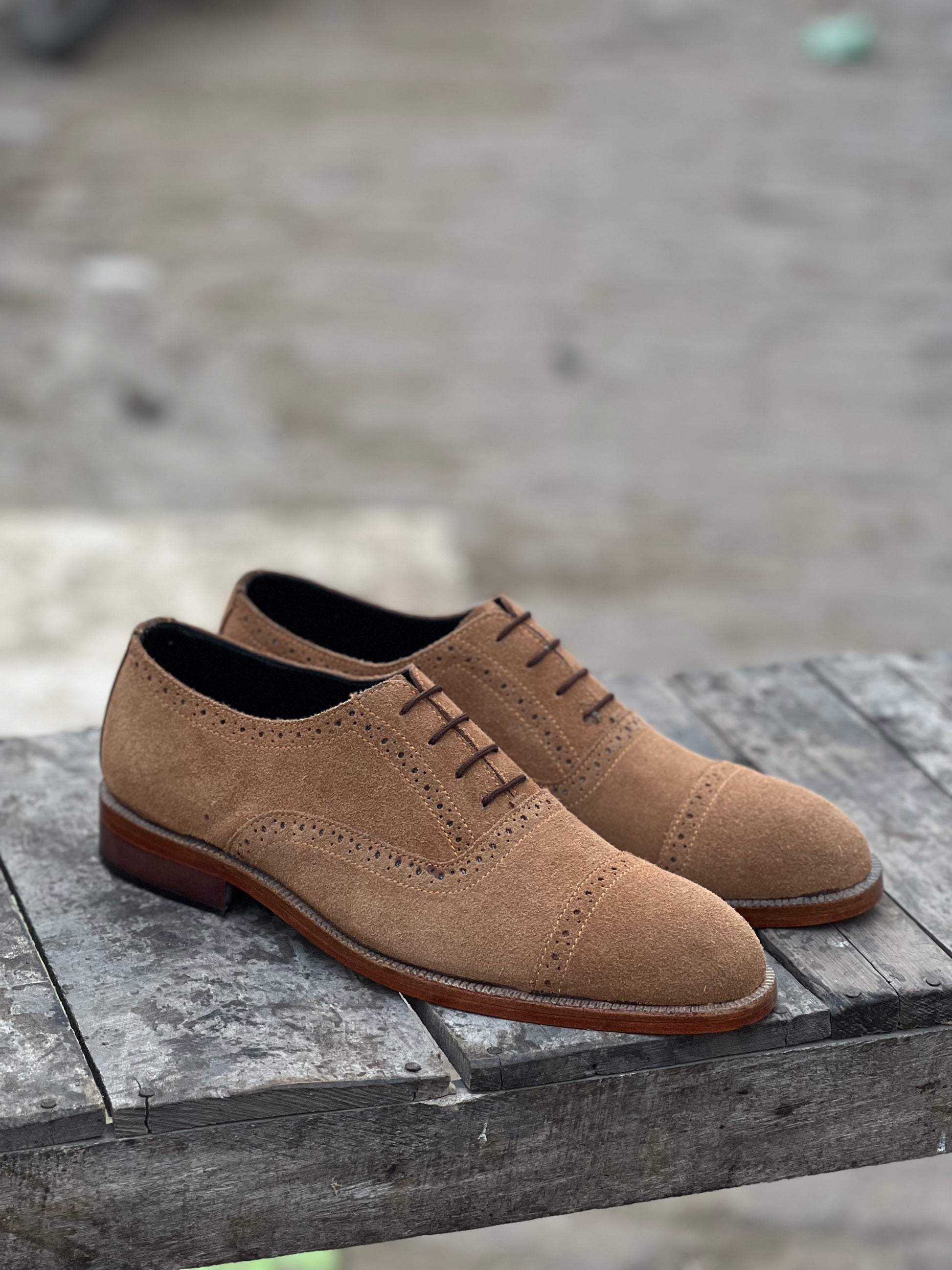 Royal Italian Suede Camel Formal Laced Shoe - DeVogue