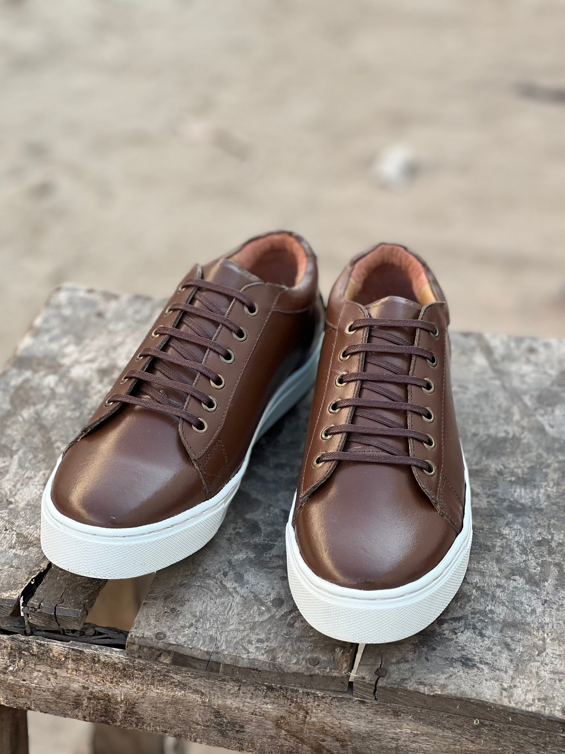 SK-BRN Leather Casual Sneaker with Rubber Sole - DeVogue