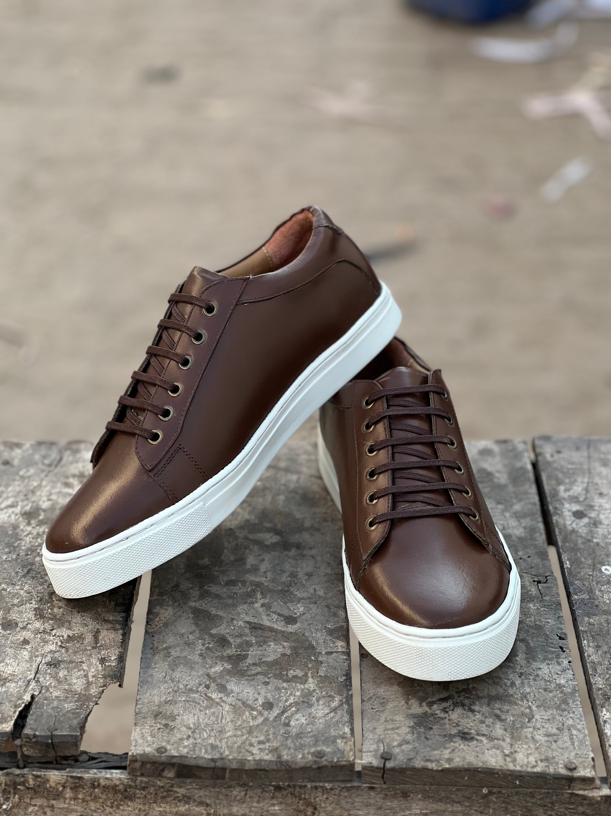 SK-BRN Leather Casual Sneaker with Rubber Sole - DeVogue