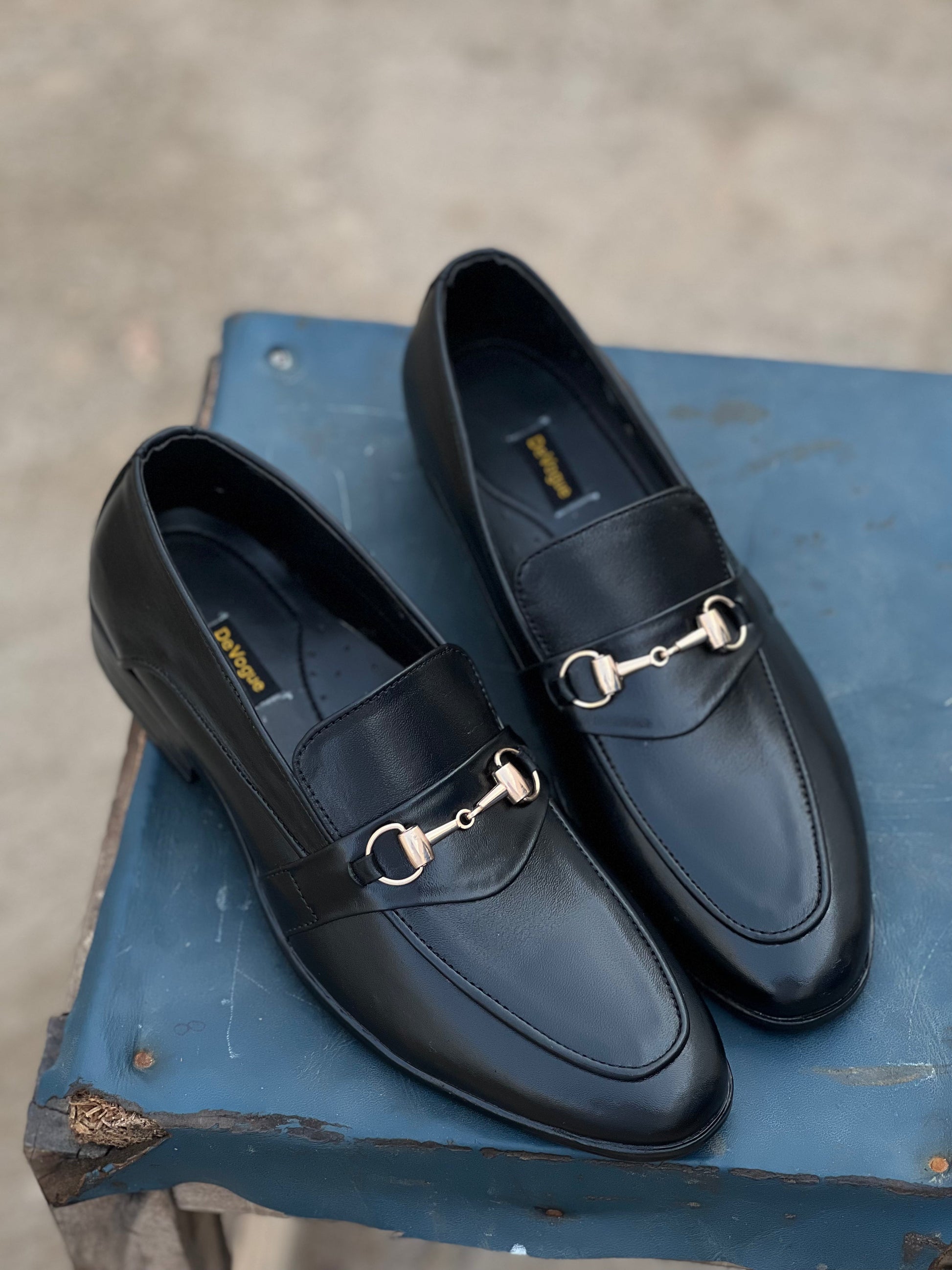 4003-Black Cow Leather Formal Loafer Style in Rubber sole - DeVogue