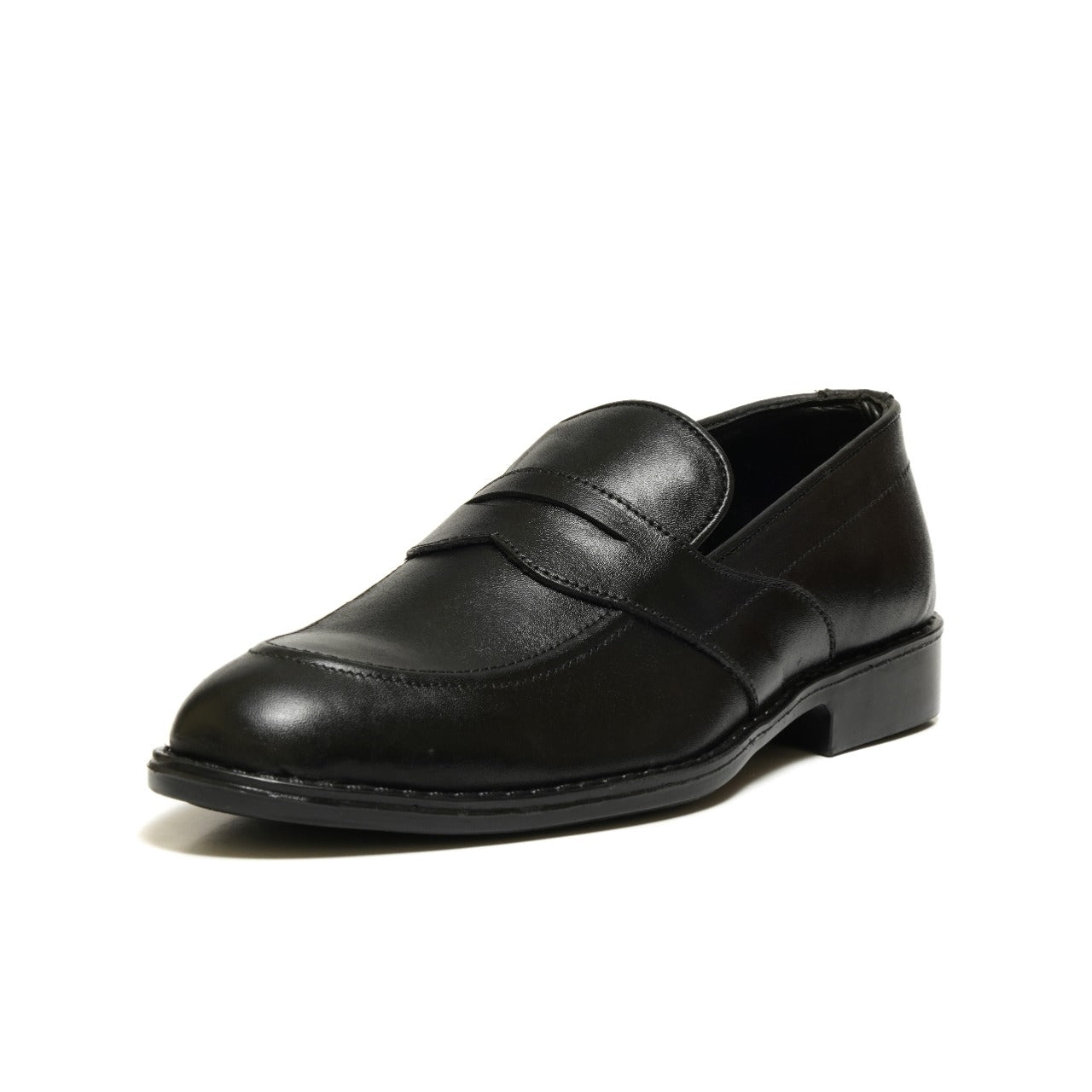 5004-Black Cow Leather Formal Loafer Style In Rubber sole - DeVogue