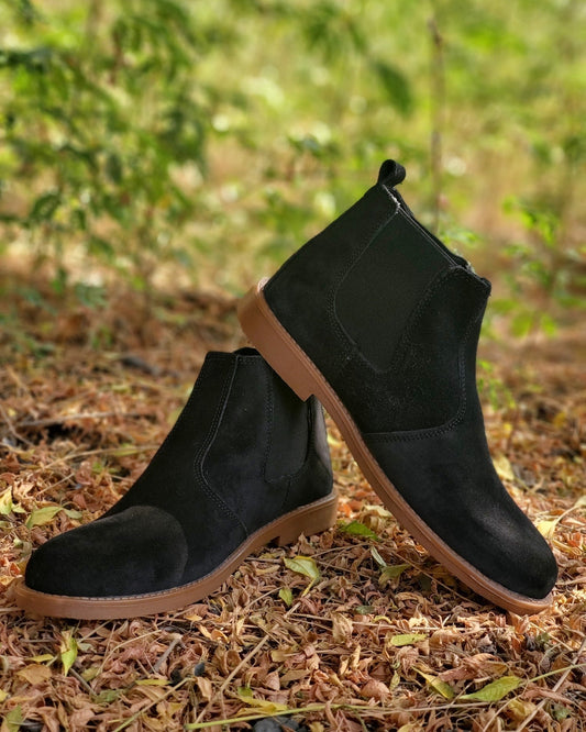 SKU:8011-Black Suede Cow Leather Chelsea boots - DeVogue