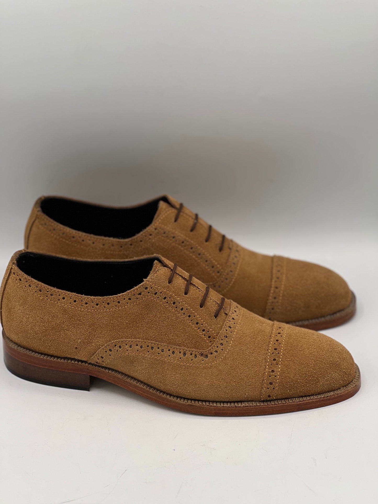 Royal Italian Suede Camel Formal Laced Shoe - DeVogue